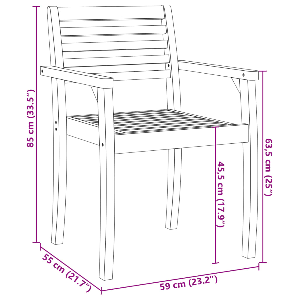 Hagestoler 8 stk 59x55x85 cm heltre akasie