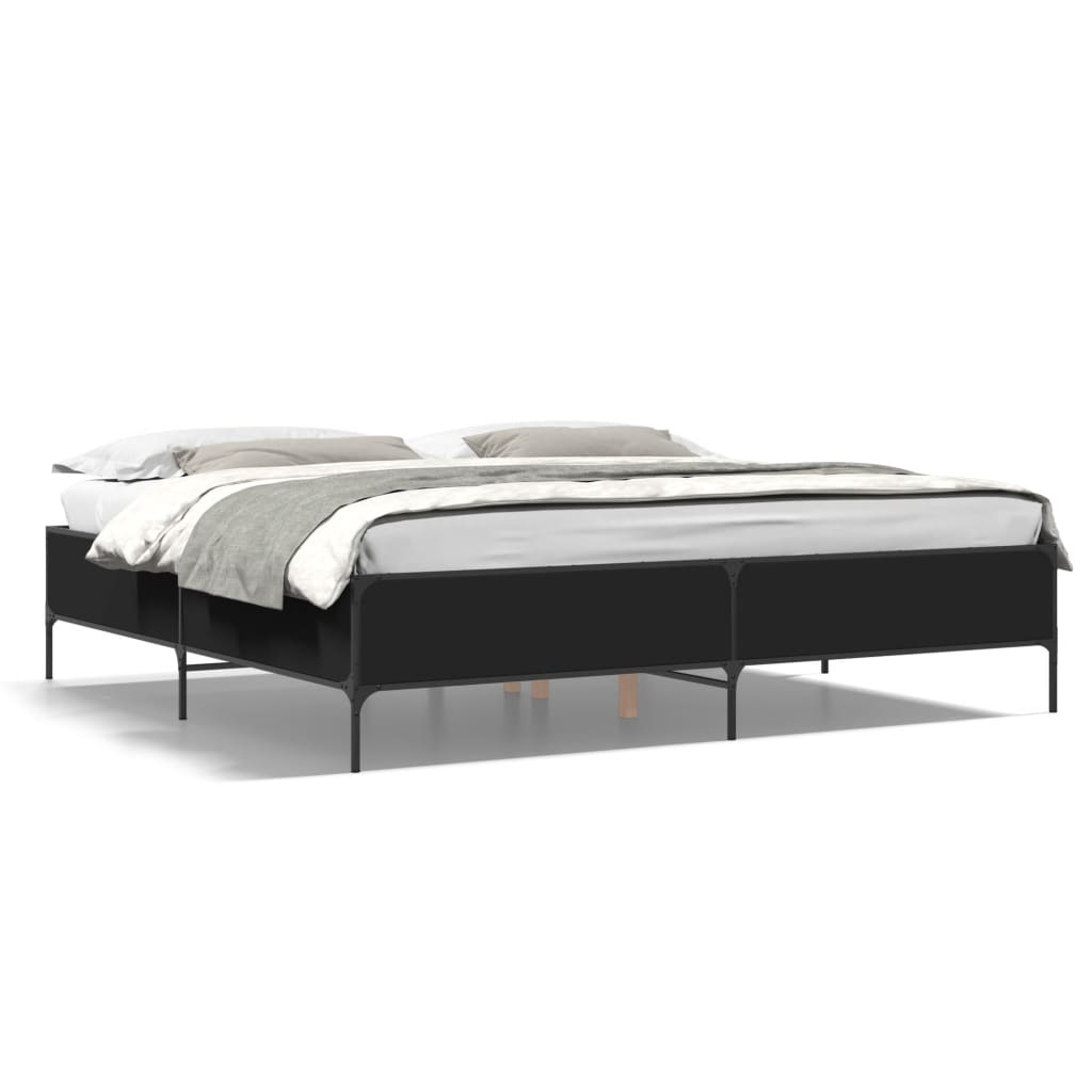 Sengeramme svart 200x200 cm konstruert tre og metall