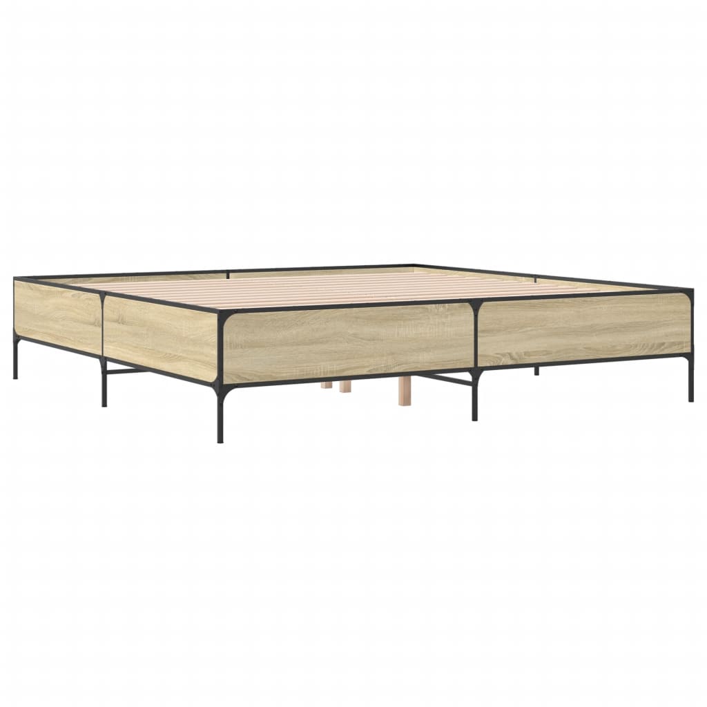 Sengeramme sonoma eik 200x200 cm konstruert tre og metall