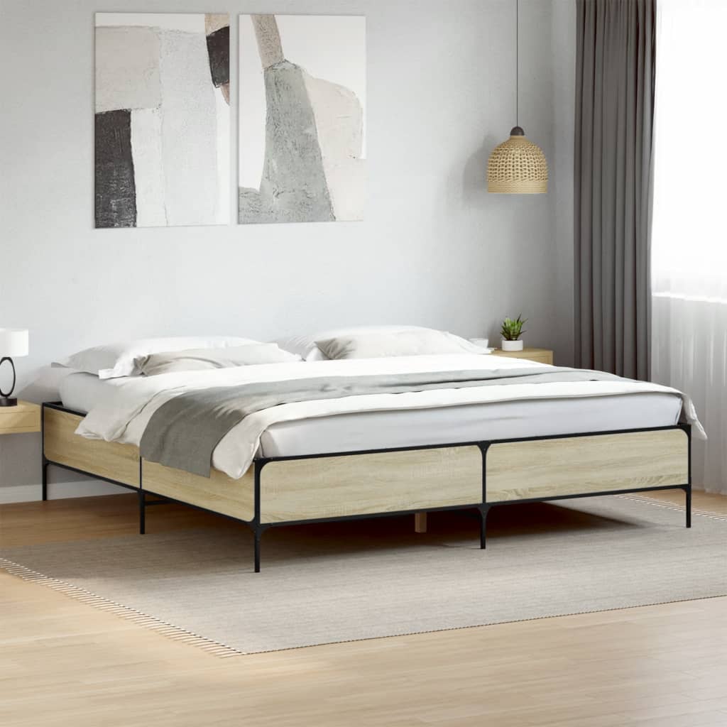 Sengeramme sonoma eik 200x200 cm konstruert tre og metall
