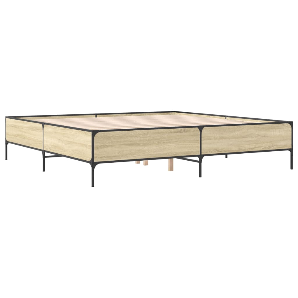 Sengeramme sonoma eik 200x200 cm konstruert tre og metall
