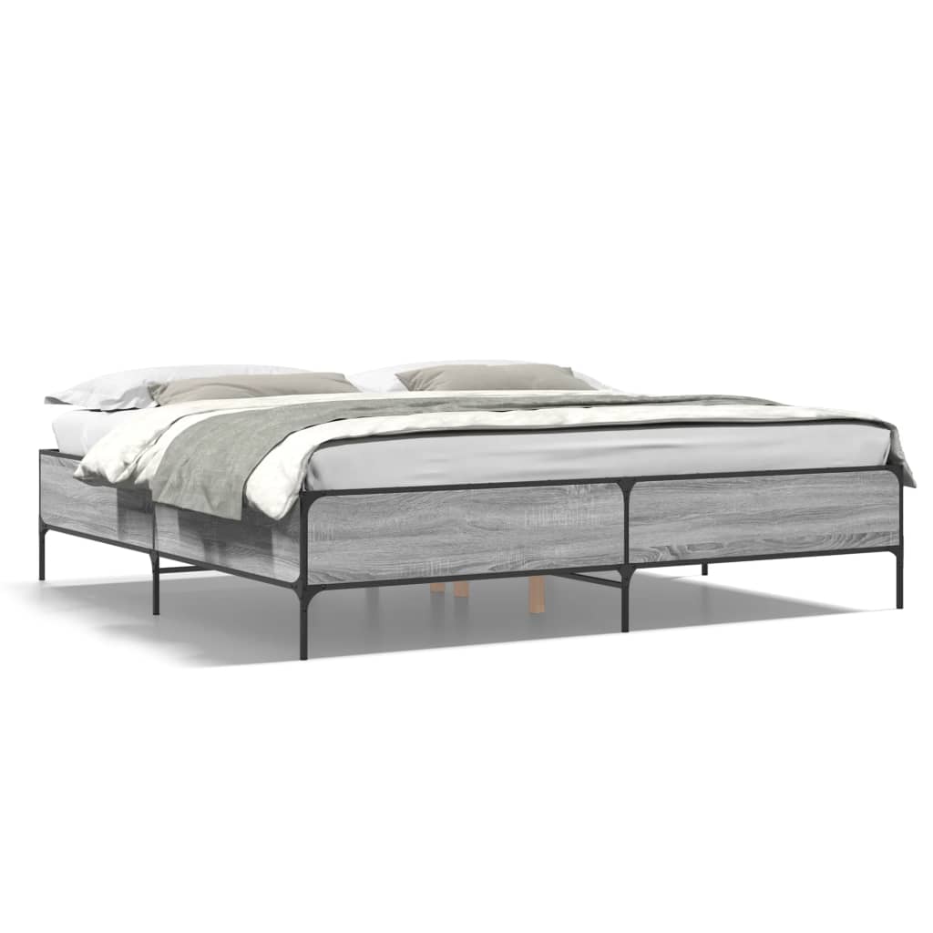 Sengeramme grå sonoma 200x200 cm konstruert tre og metall
