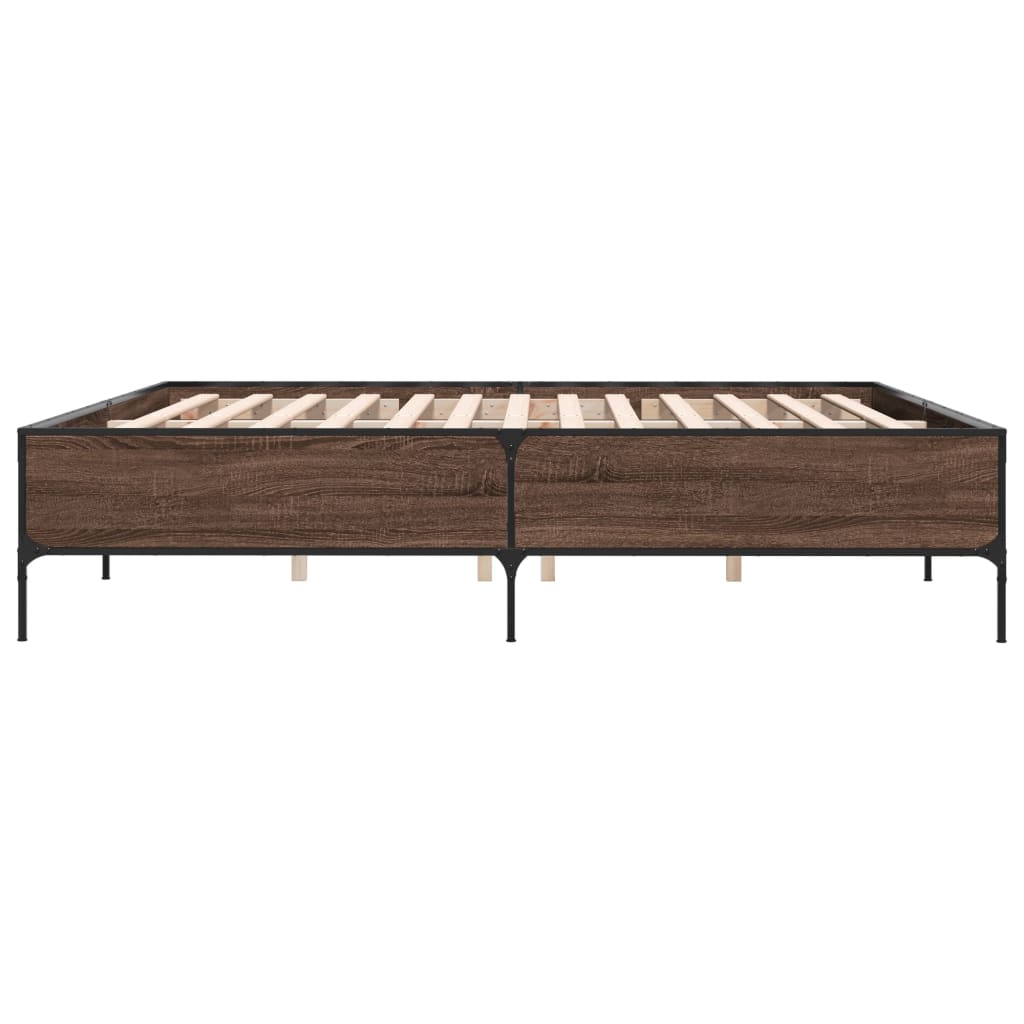 Sengeramme brun eik 200x200 cm konstruert tre og metall
