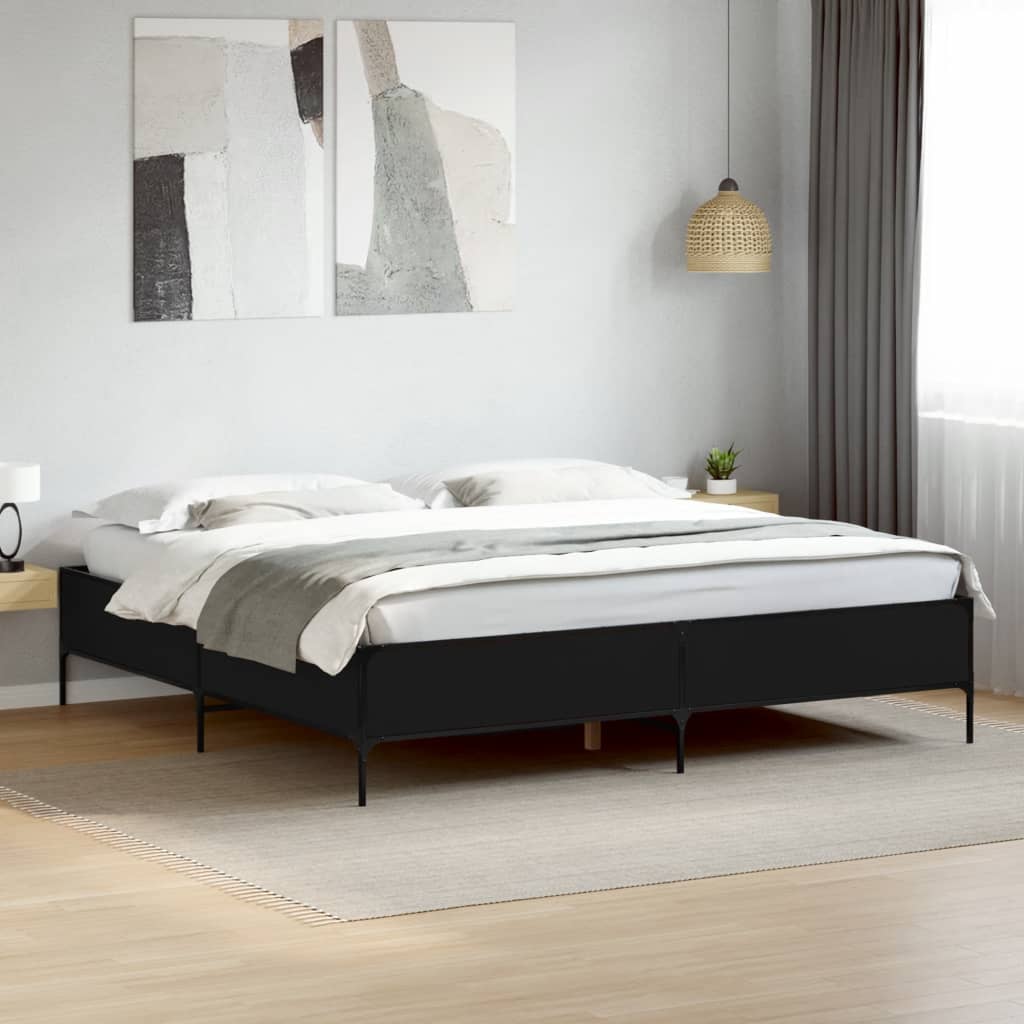 Sengeramme svart 180x200 cm konstruert tre og metall