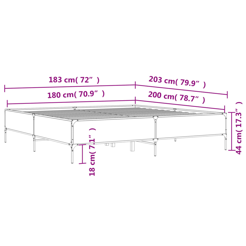 Sengeramme sonoma eik 180x200 cm konstruert tre og metall