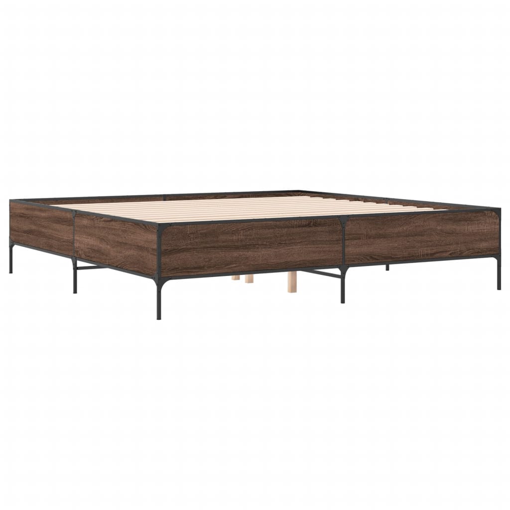Sengeramme brun eik 180x200 cm konstruert tre og metall