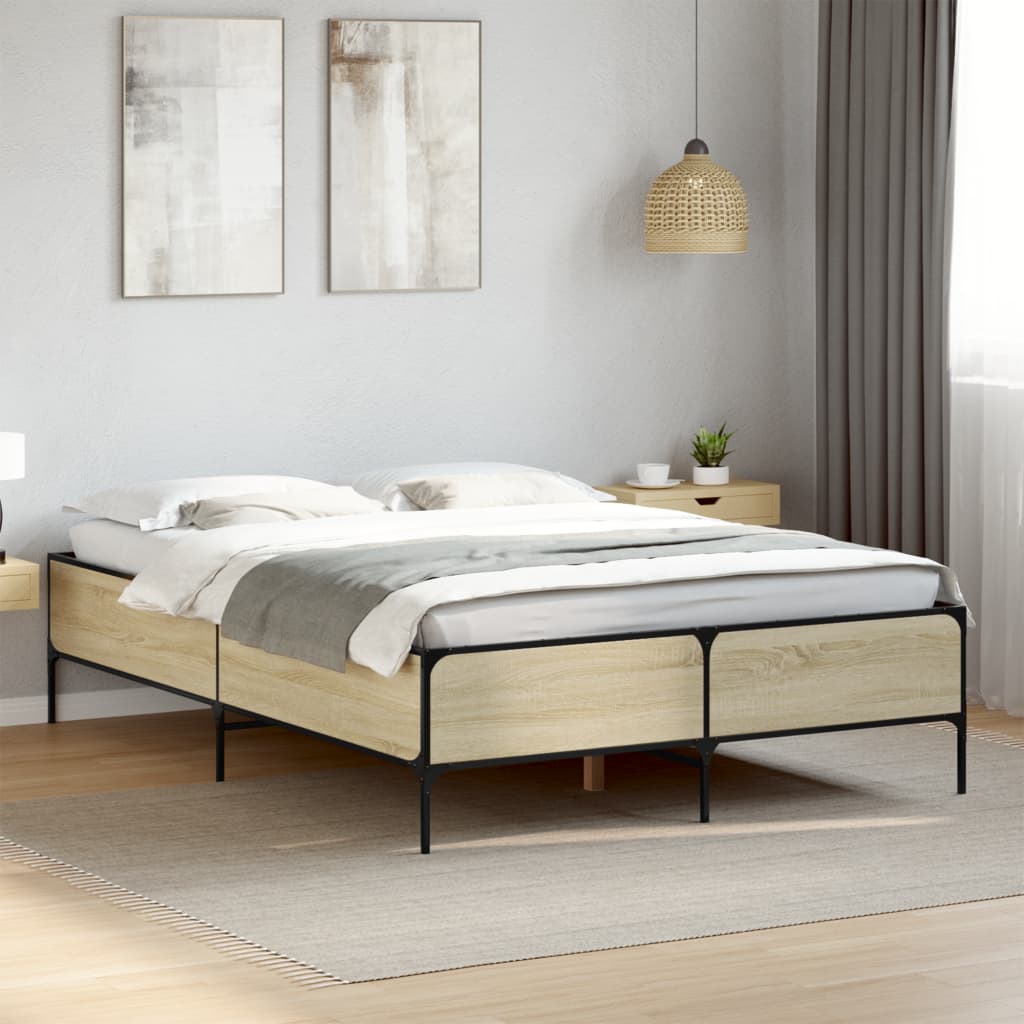 Sengeramme sonoma eik 160x200 cm konstruert tre og metall