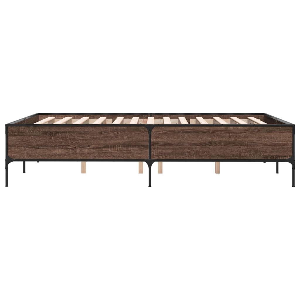 Sengeramme brun eik 160x200 cm konstruert tre og metall