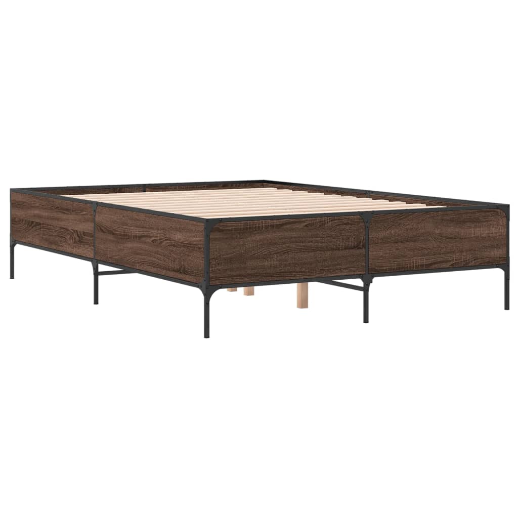 Sengeramme brun eik 160x200 cm konstruert tre og metall