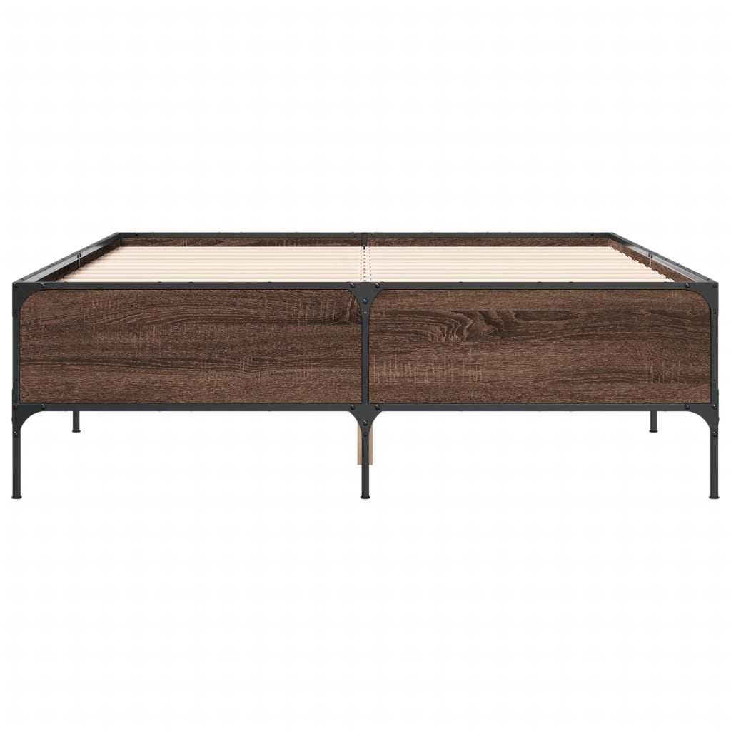 Sengeramme brun eik 150x200 cm konstruert tre og metall
