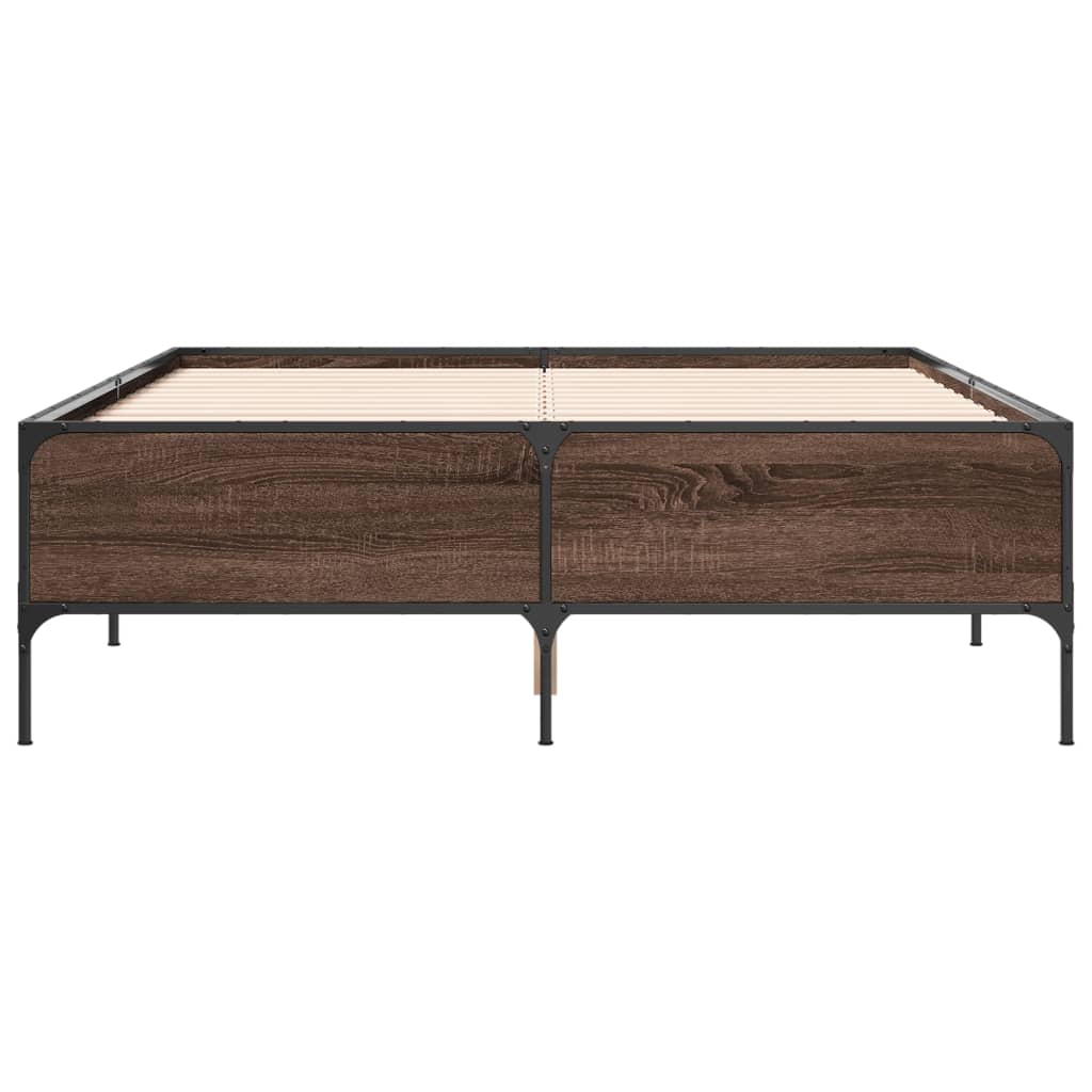 Sengeramme brun eik 140x200 cm konstruert tre og metall