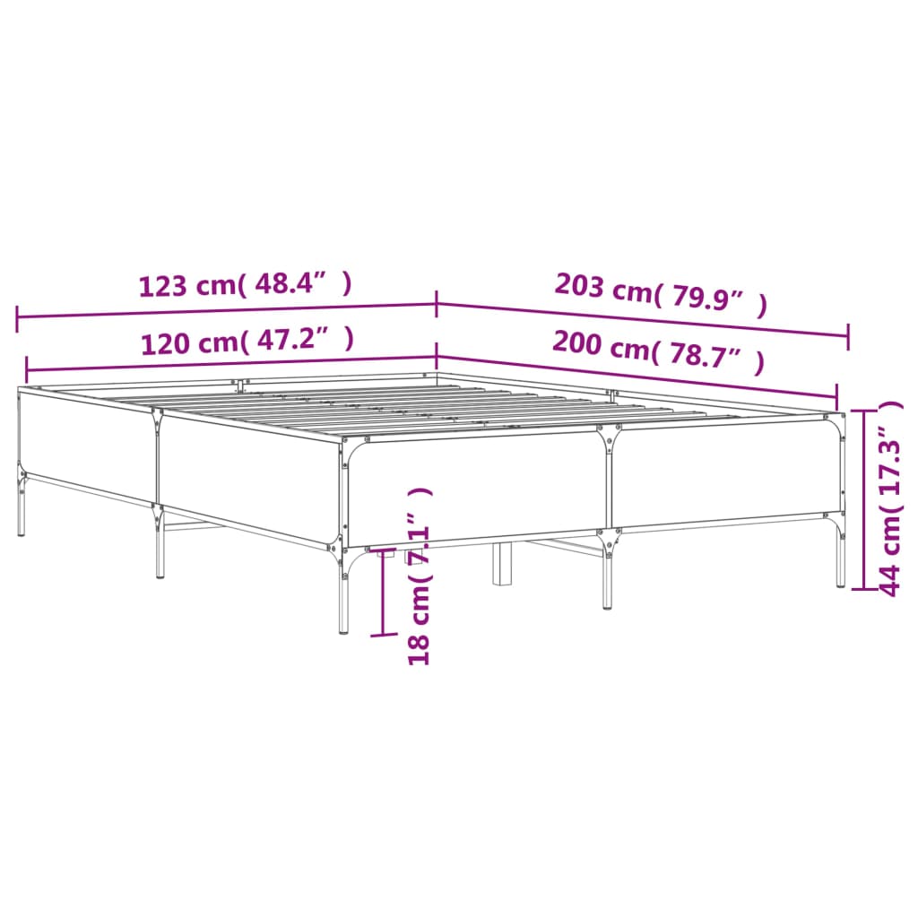 Sengeramme sonoma eik 120x200 cm konstruert tre og metall