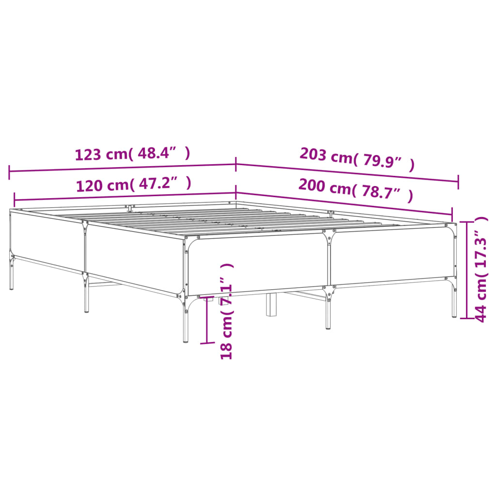 Sengeramme røkt eik 120x200 cm konstruert tre og metall