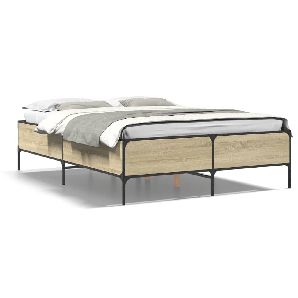 Sengeramme sonoma eik 140x190 cm konstruert tre og metall