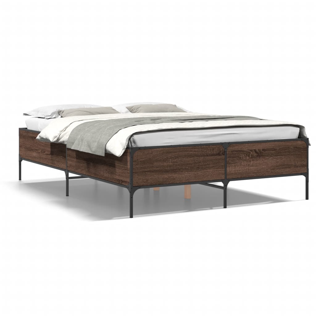 Sengeramme brun eik 140x190 cm konstruert tre og metall