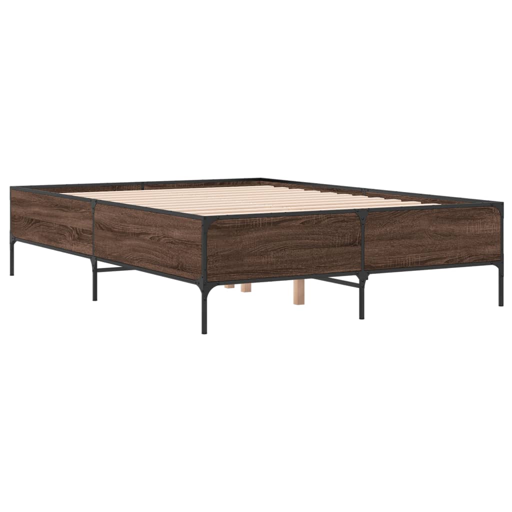 Sengeramme brun eik 140x190 cm konstruert tre og metall