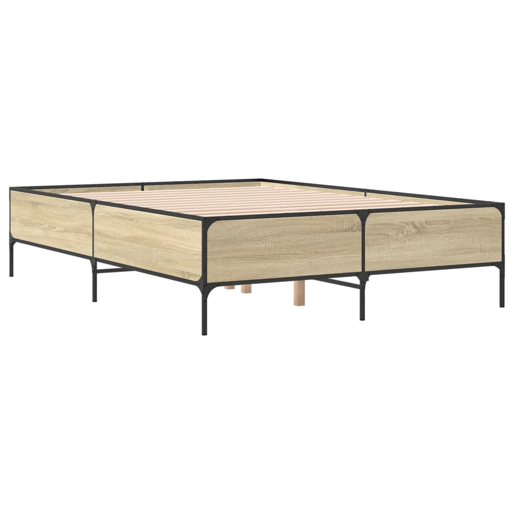 Sengeramme sonoma eik 135x190 cm konstruert tre og metall