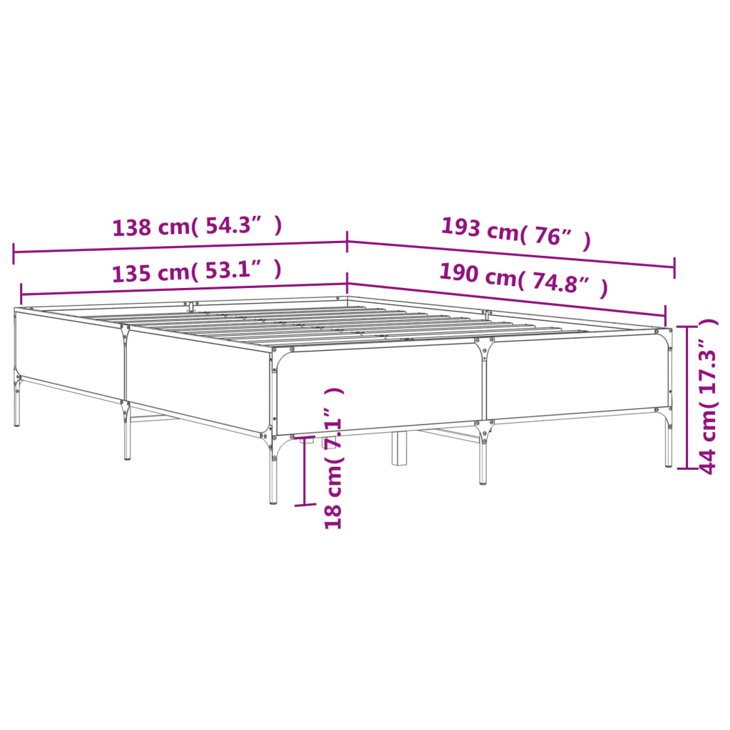Sengeramme røkt eik 135x190 cm konstruert tre og metall