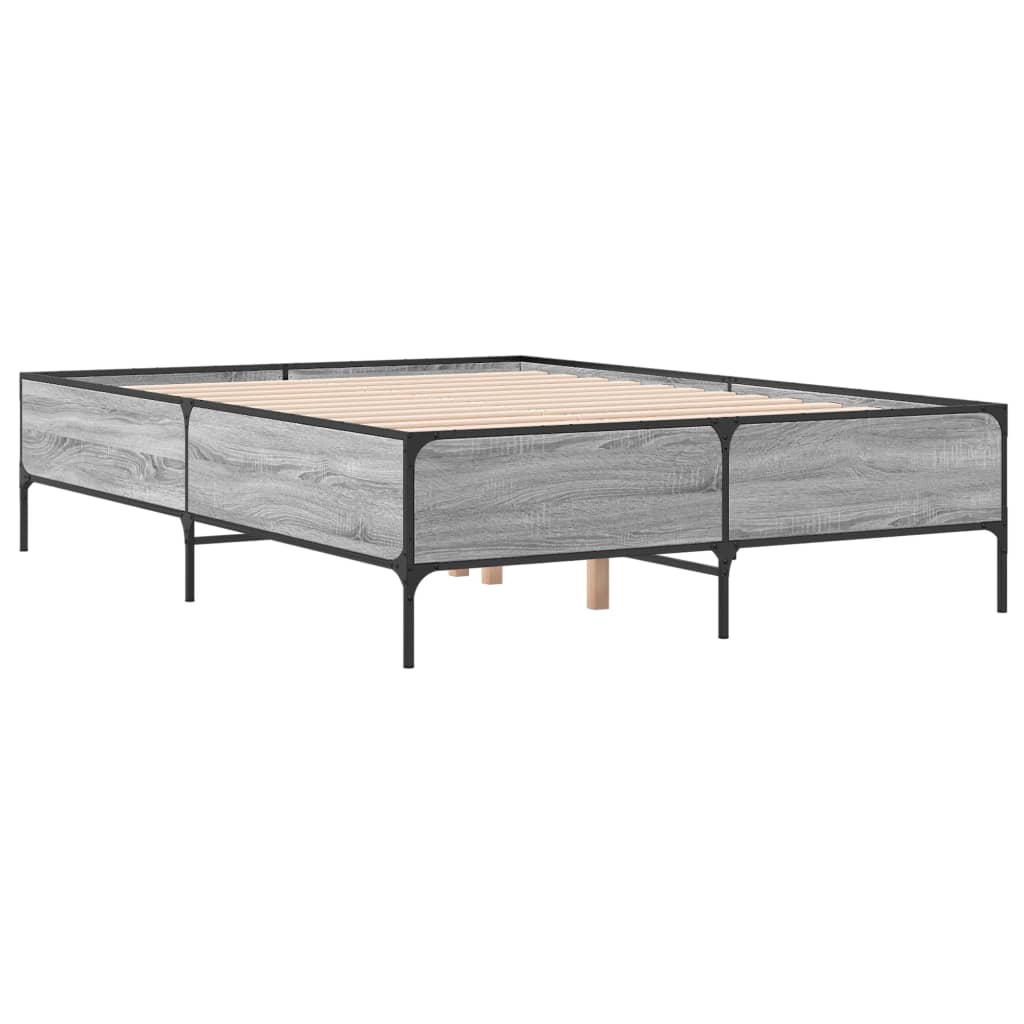 Sengeramme grå sonoma 135x190 cm konstruert tre og metall