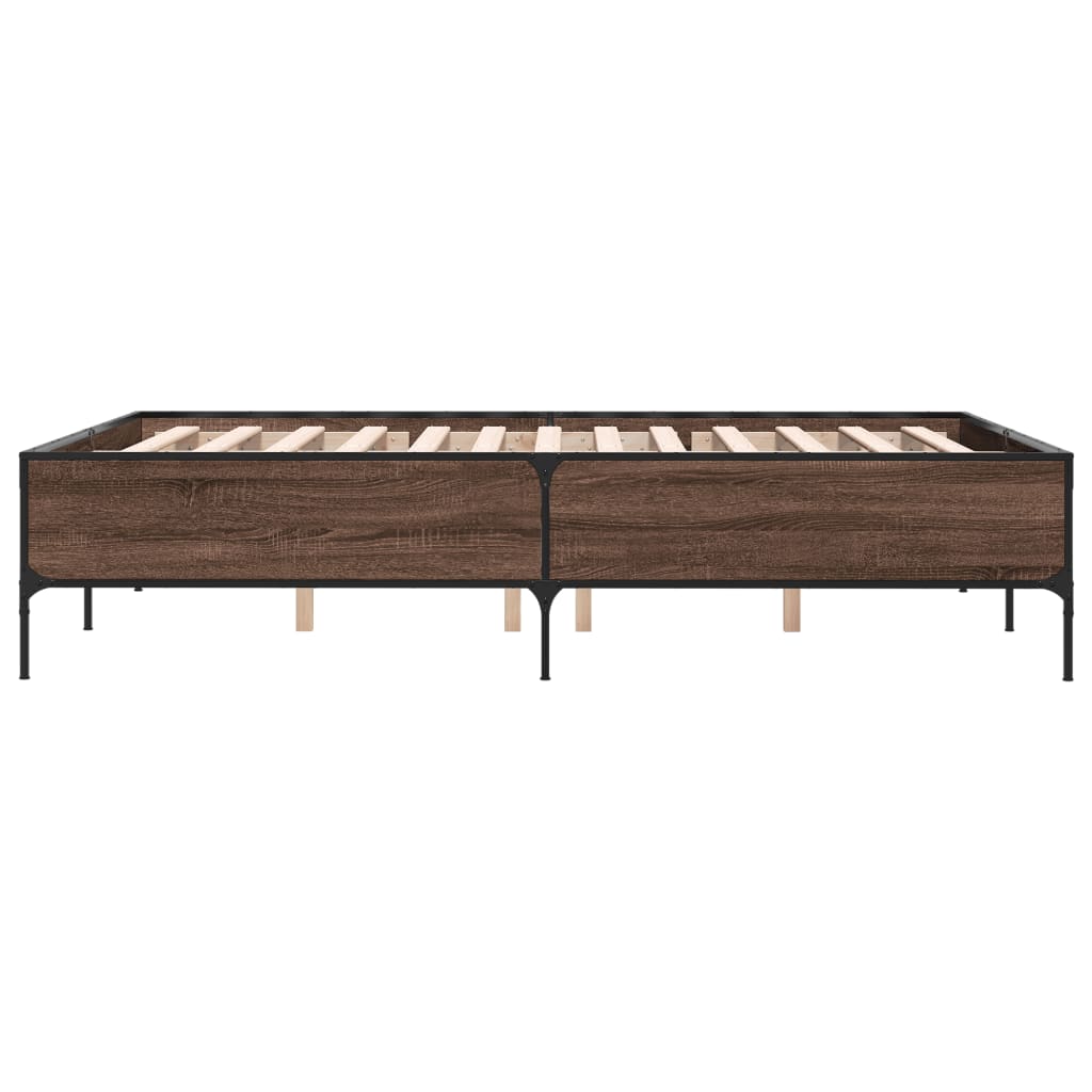 Sengeramme brun eik 135x190 cm konstruert tre og metall