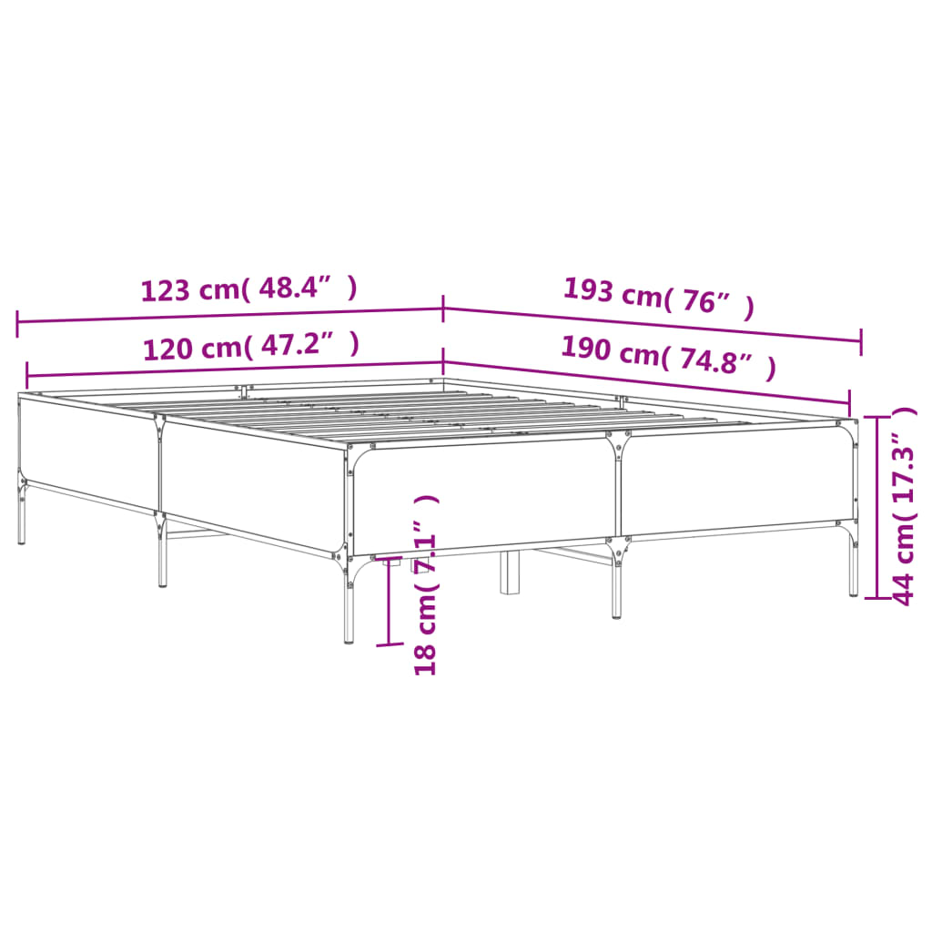 Sengeramme svart 120x190 cm konstruert tre og metall