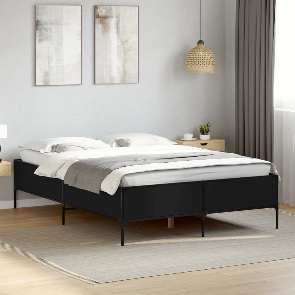 Sengeramme svart 120x190 cm konstruert tre og metall