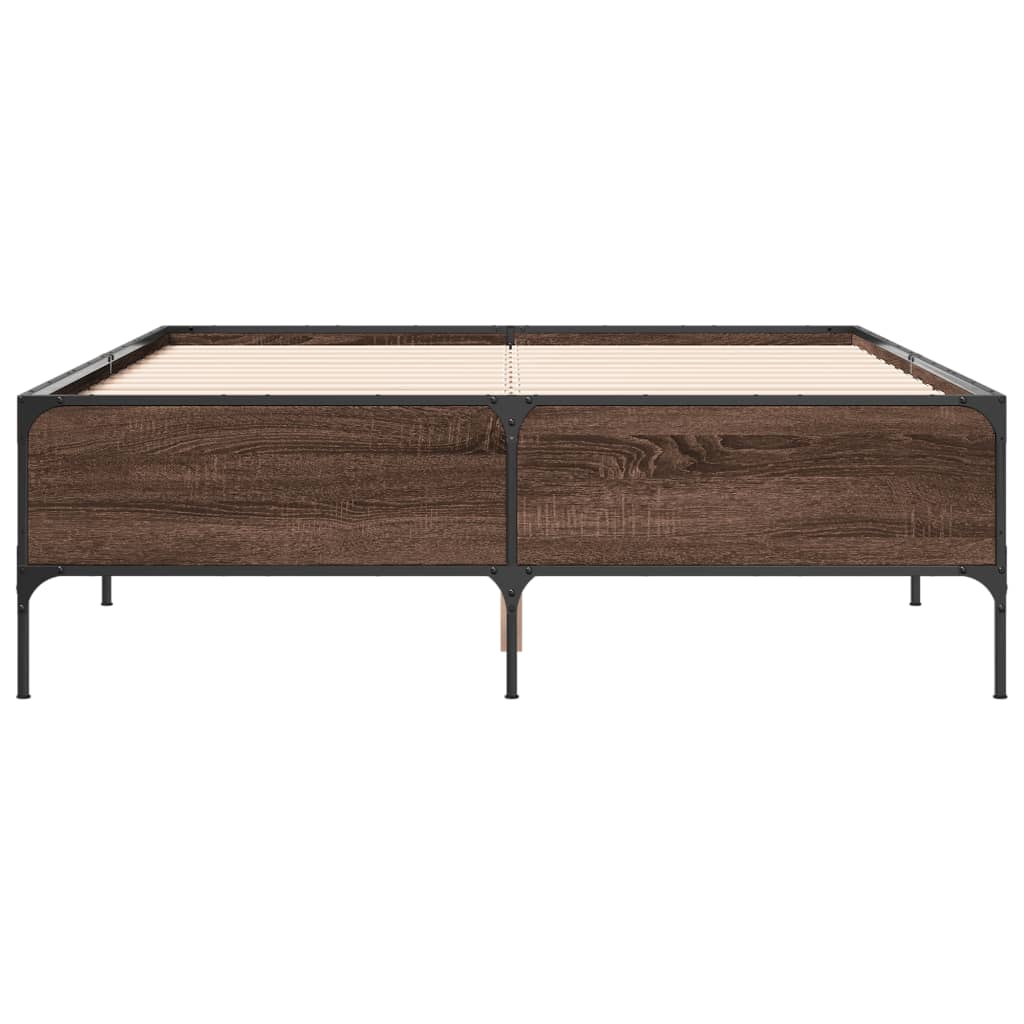 Sengeramme brun eik 120x190 cm konstruert tre og metall