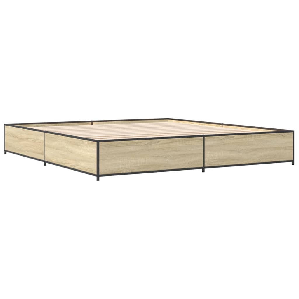 Sengeramme sonoma eik 200x200 cm konstruert tre og metall