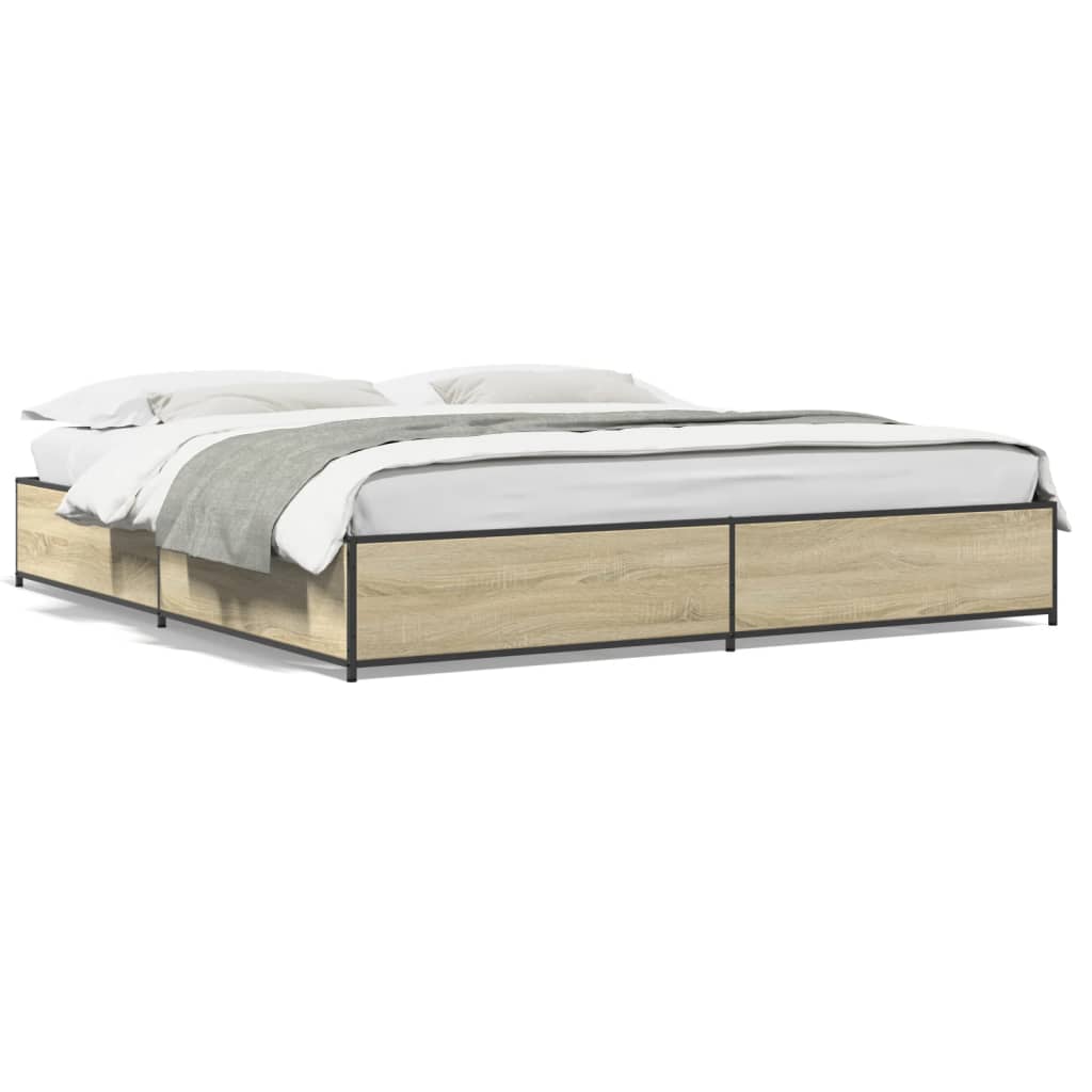 Sengeramme sonoma eik 200x200 cm konstruert tre og metall