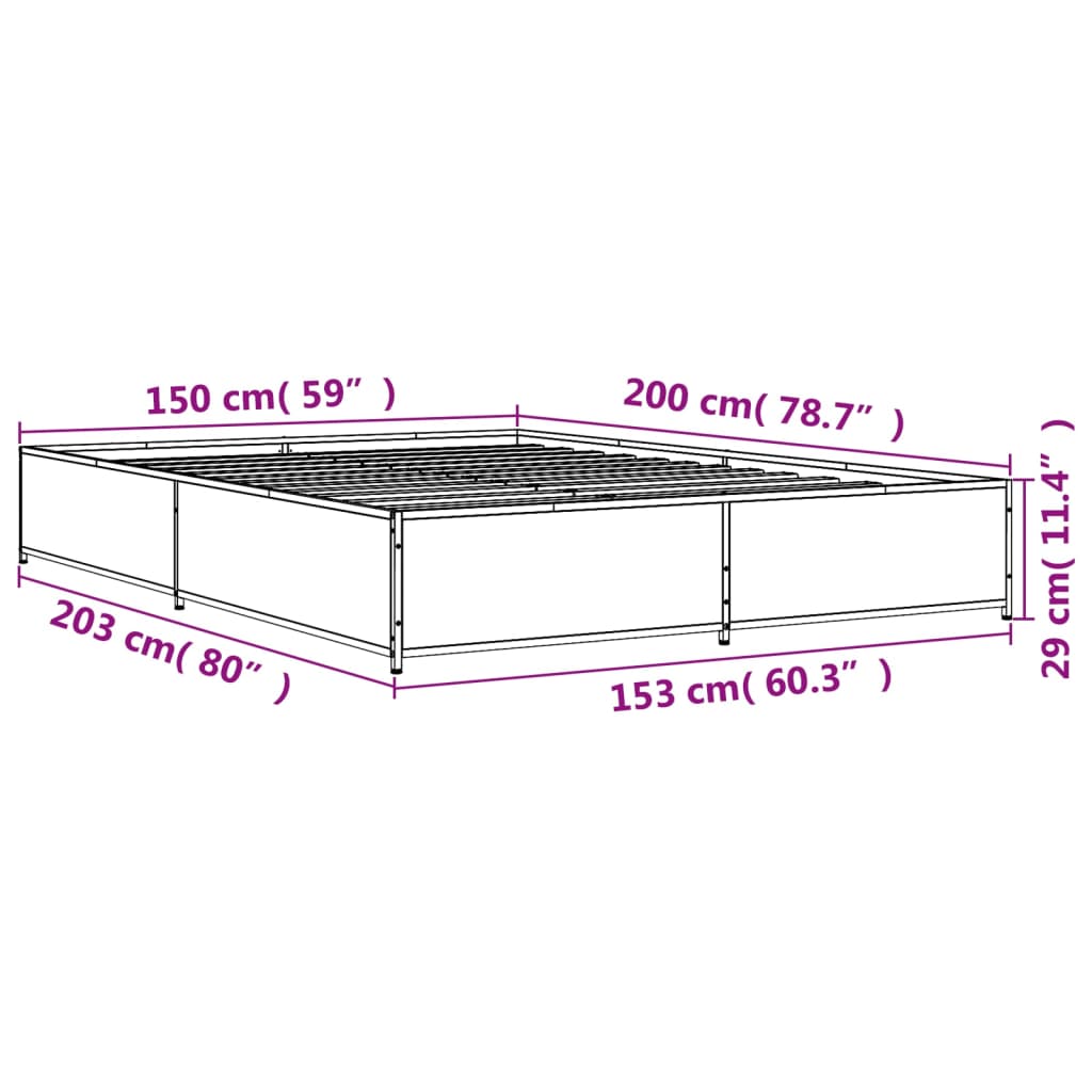 Sengeramme sonoma eik 150x200 cm konstruert tre og metall