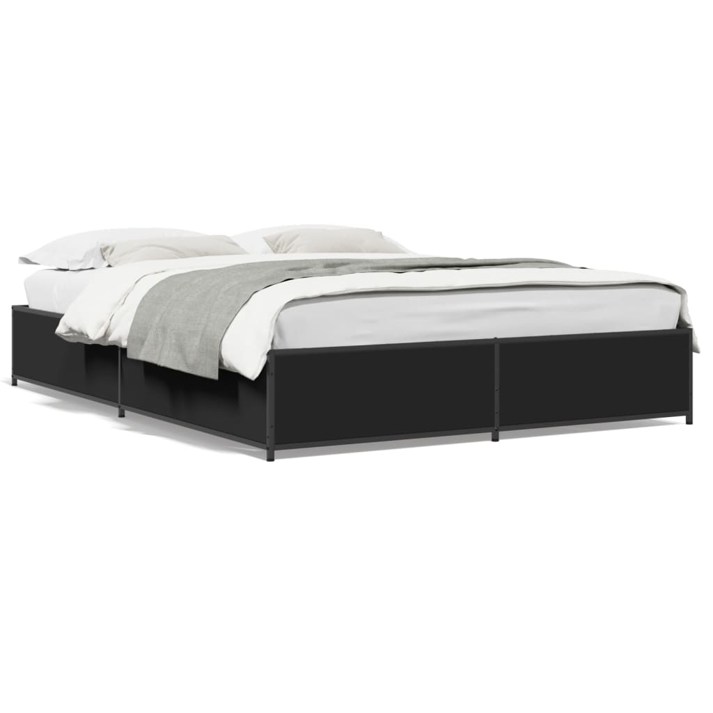 Sengeramme svart 140x190 cm konstruert tre og metall