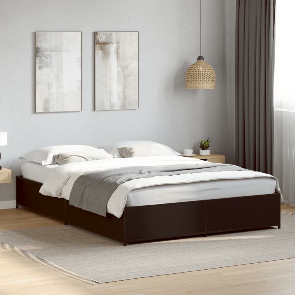 Sengeramme svart 140x190 cm konstruert tre og metall