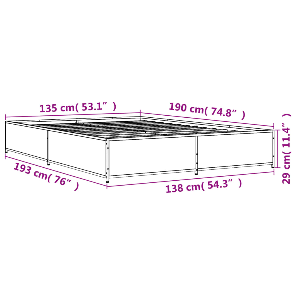 Sengeramme røkt eik 135x190 cm konstruert tre og metall