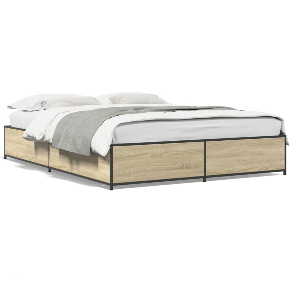 Sengeramme sonoma eik 120x190 cm konstruert tre og metall
