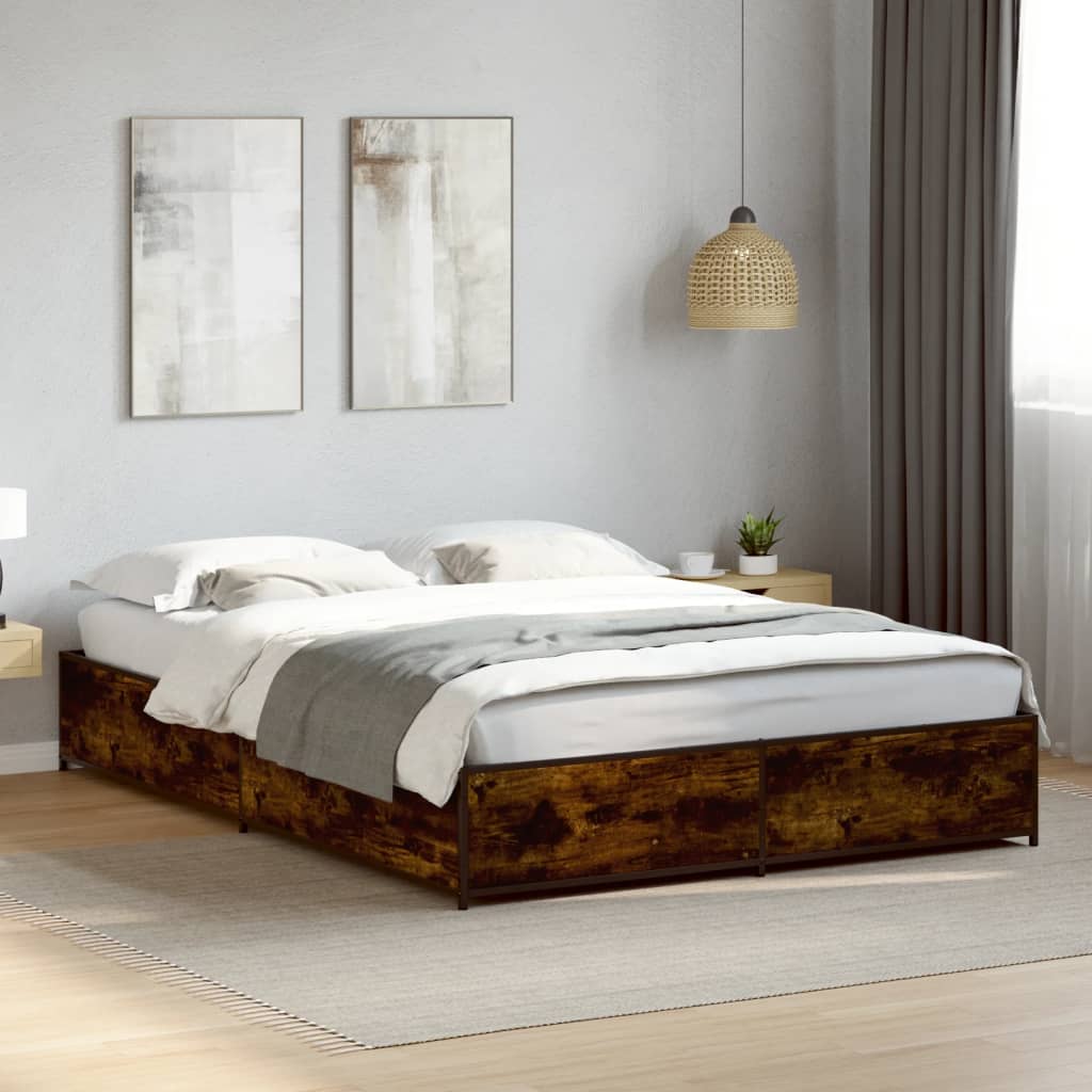 Sengeramme røkt eik 120x190 cm konstruert tre og metall