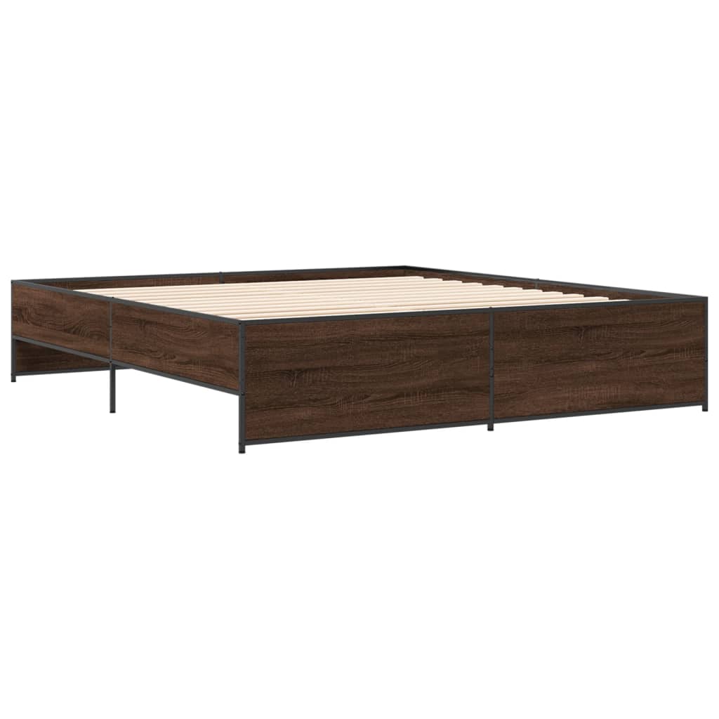 Sengeramme brun eik 200x200 cm konstruert tre og metall