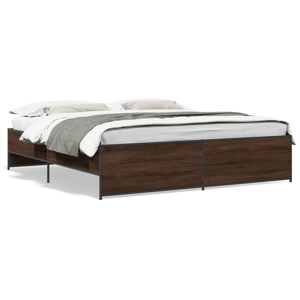Sengeramme brun eik 200x200 cm konstruert tre og metall