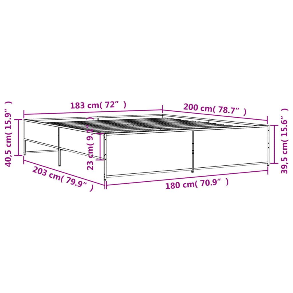 Sengeramme røkt eik 180x200 cm konstruert tre og metall