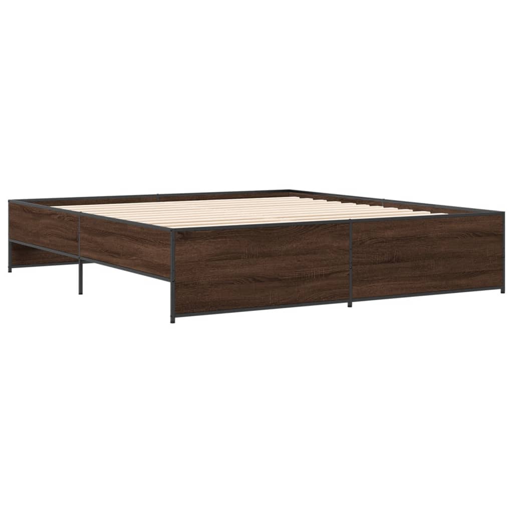 Sengeramme brun eik 180x200 cm konstruert tre og metall