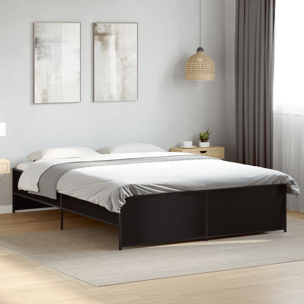 Sengeramme svart 160x200 cm konstruert tre og metall