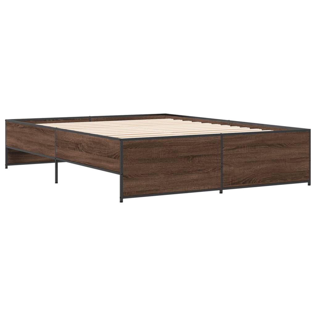 Sengeramme brun eik 160x200 cm konstruert tre og metall