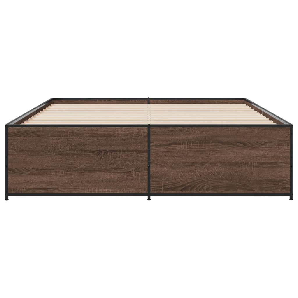 Sengeramme brun eik 160x200 cm konstruert tre og metall