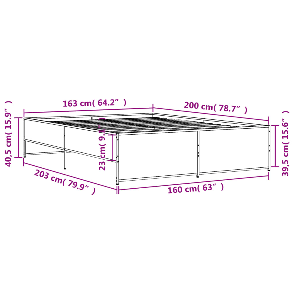 Sengeramme brun eik 160x200 cm konstruert tre og metall