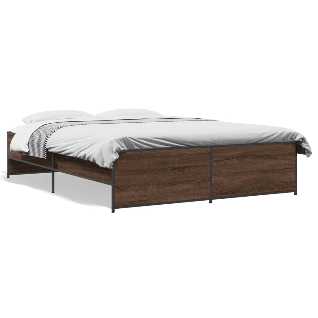 Sengeramme brun eik 160x200 cm konstruert tre og metall