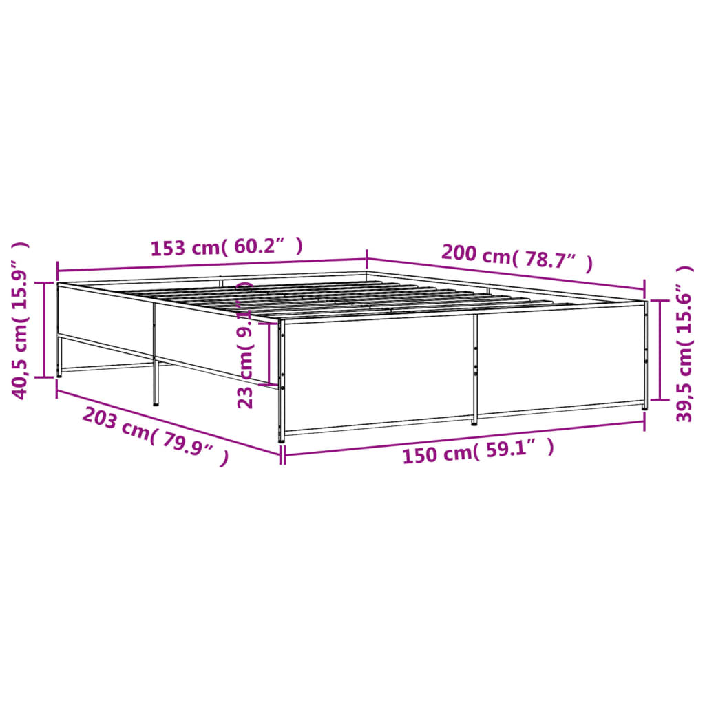 Sengeramme sonoma eik 150x200 cm konstruert tre og metall