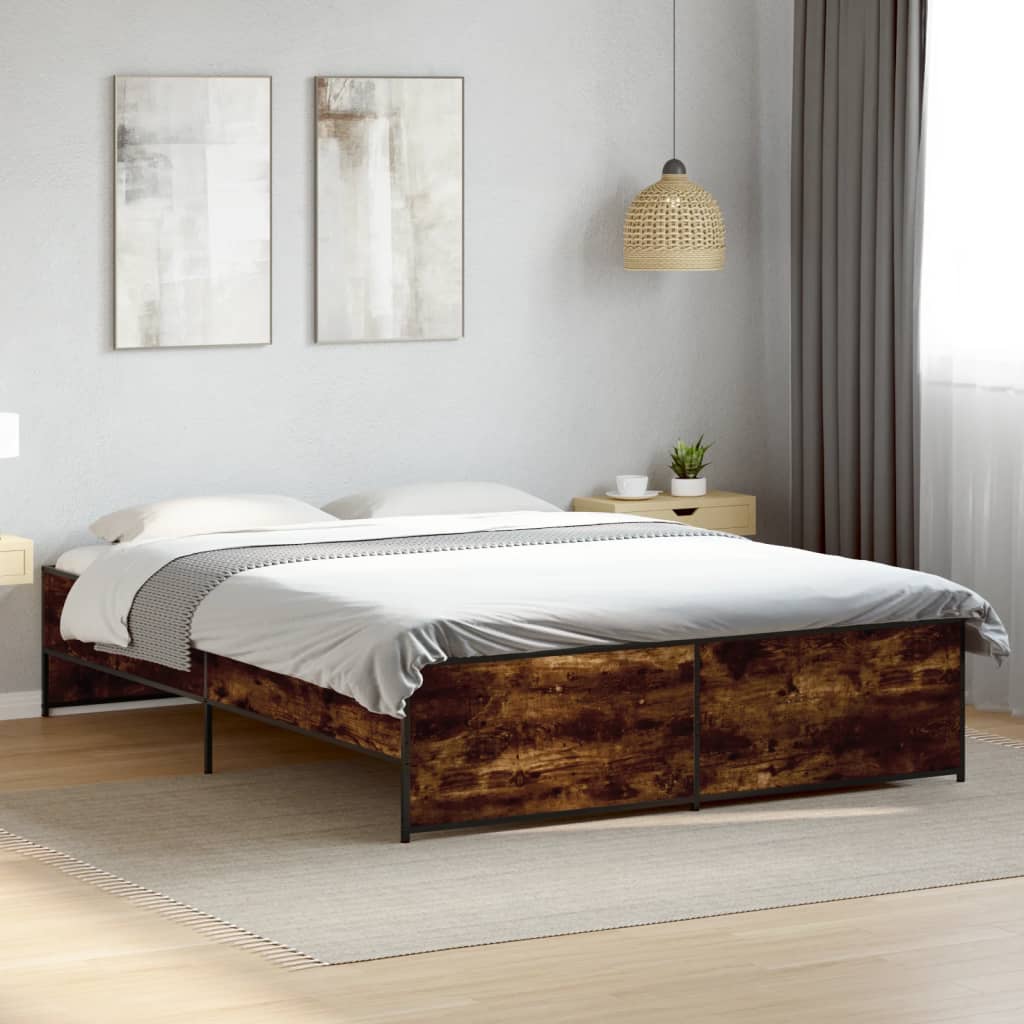 Sengeramme røkt eik 150x200 cm konstruert tre og metall