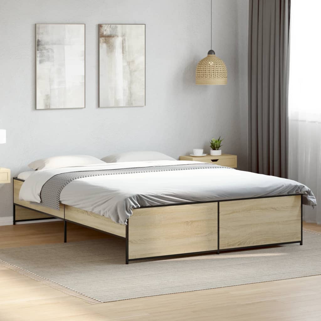 Sengeramme sonoma eik 140x200 cm konstruert tre og metall