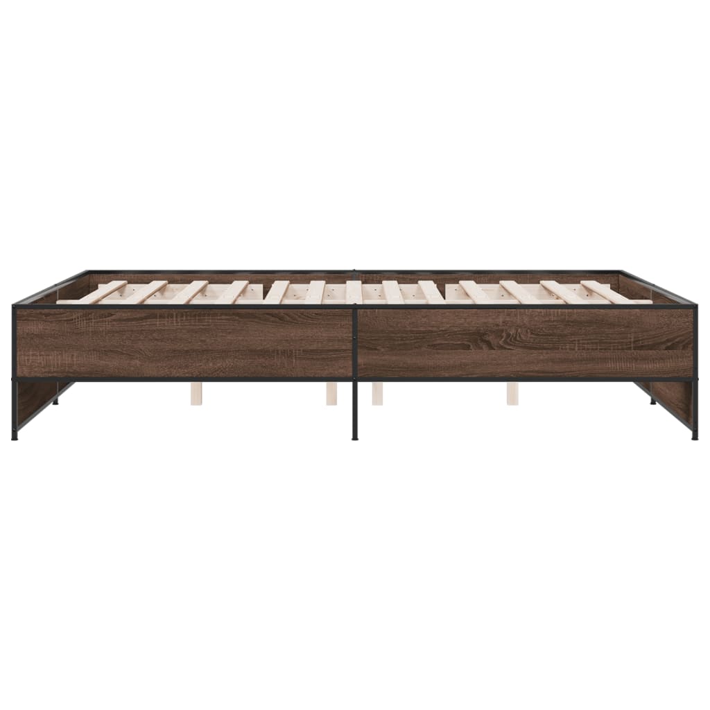 Sengeramme brun eik 140x200 cm konstruert tre og metall