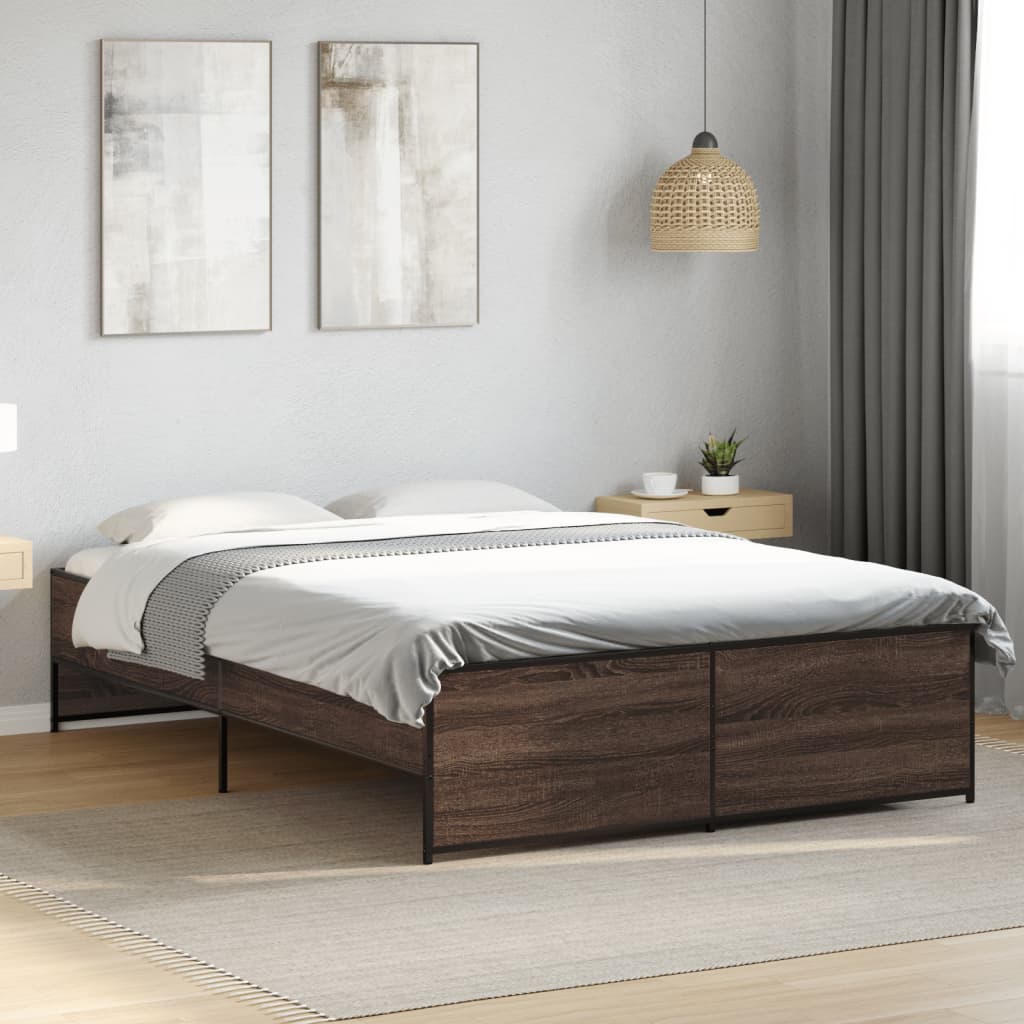 Sengeramme brun eik 120x200 cm konstruert tre og metall