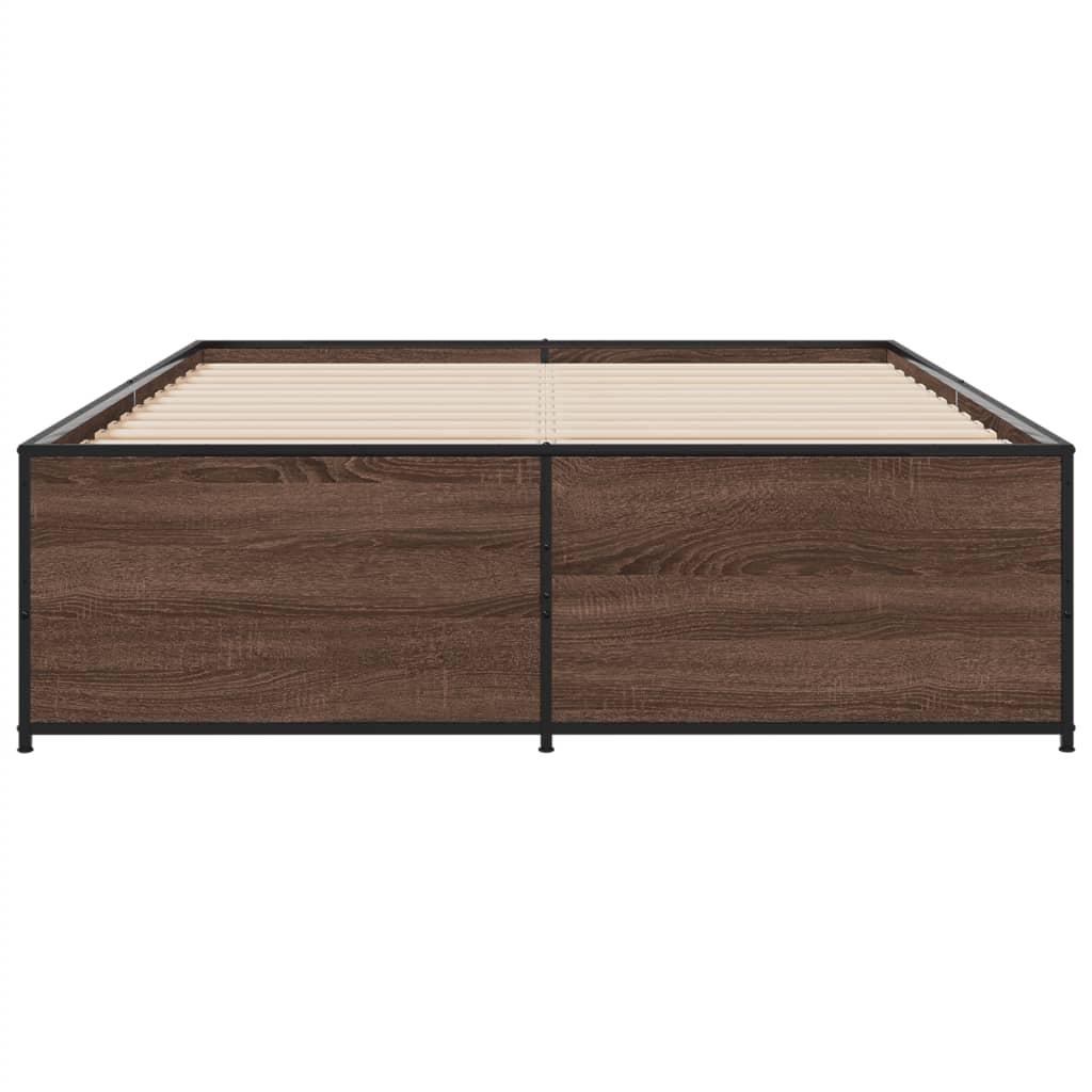 Sengeramme brun eik 120x200 cm konstruert tre og metall